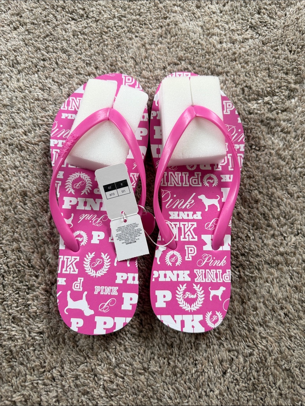 PINK Logo Hot Pink Flip Flops